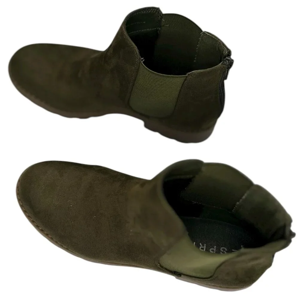 Esprit Olive Green Bobbie Ankle Boots Women’s Size 9M – Suede Look, Chunky Sole